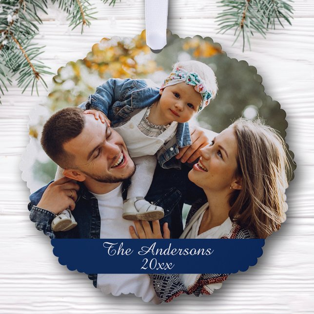 Modern Double Sided Family Photo Holiday Ornament Card (Creator Uploaded)