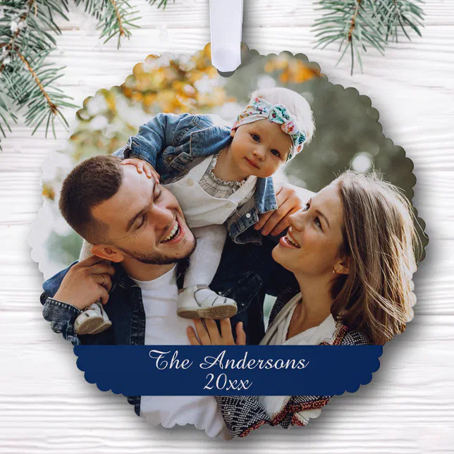 Modern Double Sided Family Photo Holiday Ornament Card | Zazzle