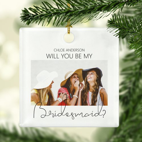 Modern Double Sided Photo Bridesmaid Proposal Ceramic Ornament