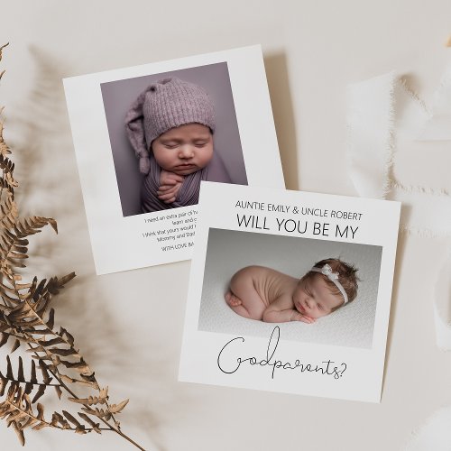 Modern Double Sided Photo Godparent Proposal Invitation