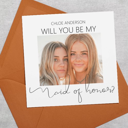 Modern Double Sided Photo Maid Of Honor Proposal Invitation