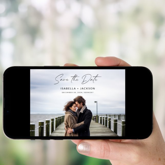 Modern Double Sided Photo Wedding Save The Date Invitation (Front Digital)