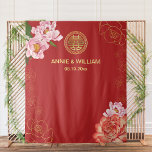 Modern Double Xi Chinese Wedding Prop Backdrop<br><div class="desc">Red Double Xi Chinese Wedding Prop Backdrop Tapestry. Oriental red and peony blossoms flowers with double happiness symbol. An elegant and romantic asian themed wedding design which is modern and classy. The double happiness is a very auspicious and good luck symbol used in all chinese weddings and celebrations.</div>