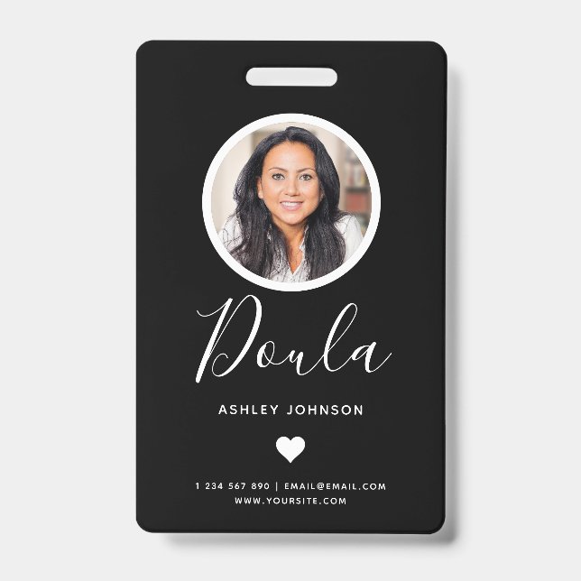 Modern Doula Midwife Add Your Photo Black Badge (Front)