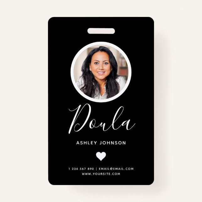 Modern Doula Midwife Add Your Photo Black Badge (Front)