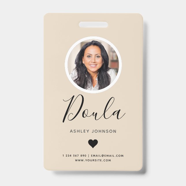 Modern Doula Midwife Add Your Photo Cream Beige  Badge (Front)