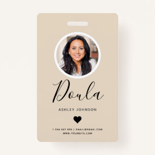 Modern Doula Midwife Add Your Photo Cream Beige Badge