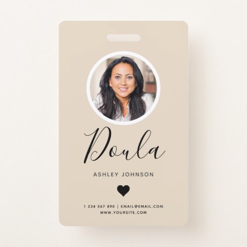 Modern Doula Midwife Add Your Photo Cream Beige  Badge