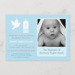 Modern Dove and Candle Photo Baptism Invitations