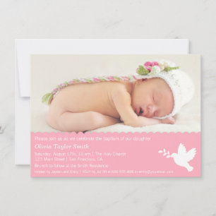 Modern Dove Baby Girl Baptism Invitations