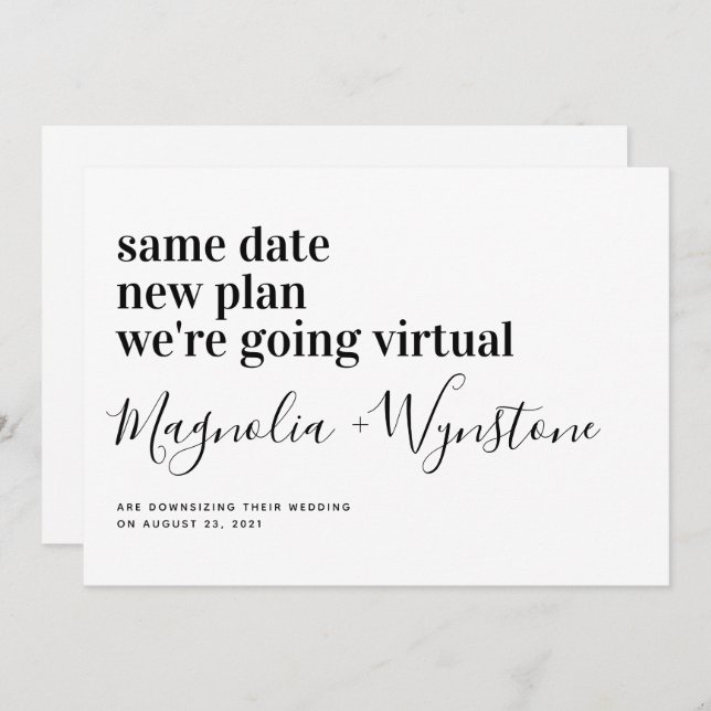 Modern Downsizing Virtual Wedding Announcement (Front/Back)