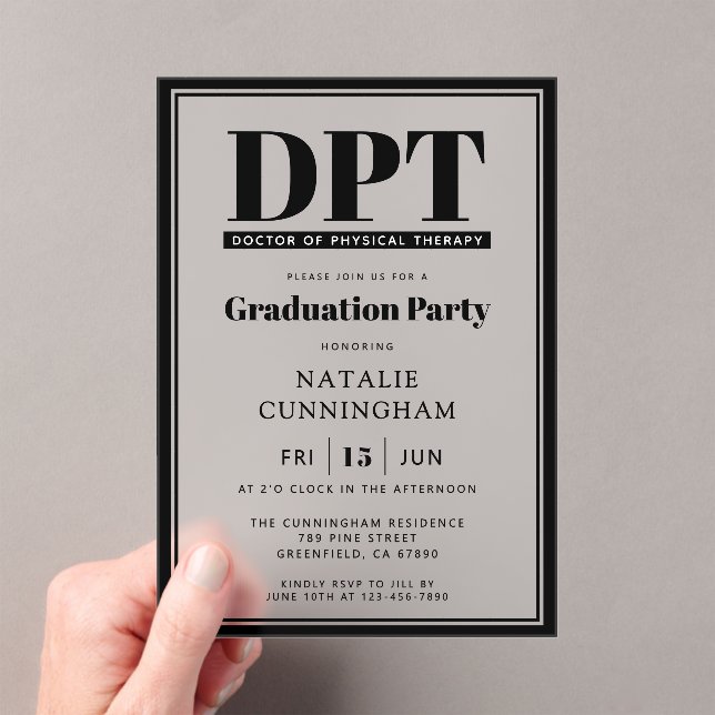 Modern DPT Doctor of Physical Therapy Graduation Acrylic Invitations (Insitu (Handheld))