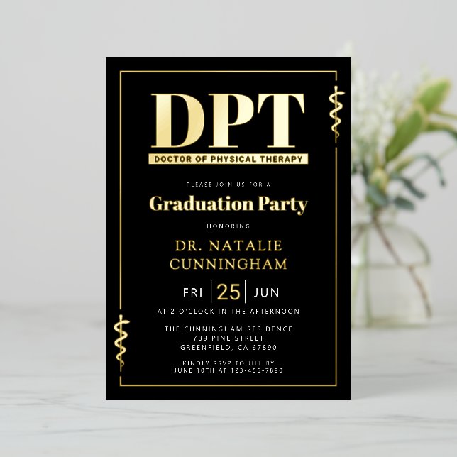 Modern DPT Doctor of Physical Therapy Graduation Foil Invitation (Standing Front)