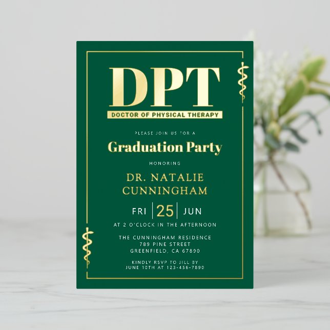 Modern DPT Doctor of Physical Therapy Graduation Foil Invitation (Standing Front)