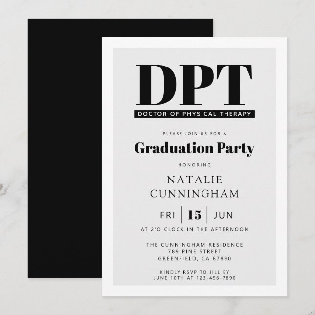 Modern DPT Doctor of Physical Therapy Graduation Invitation (Front/Back)