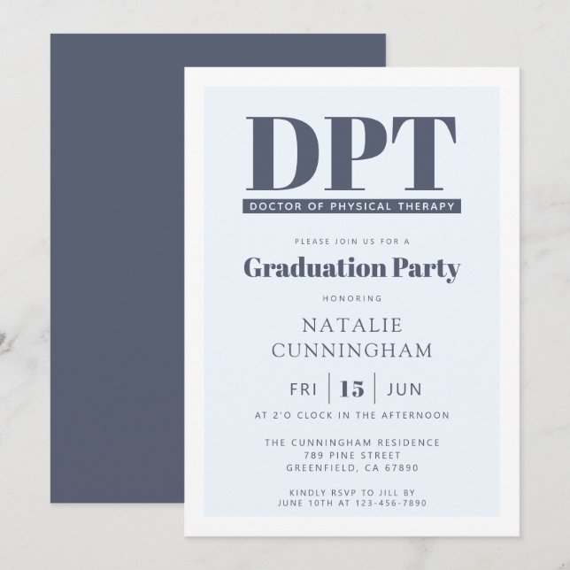 Modern DPT Doctor of Physical Therapy Graduation Invitation (Front/Back)