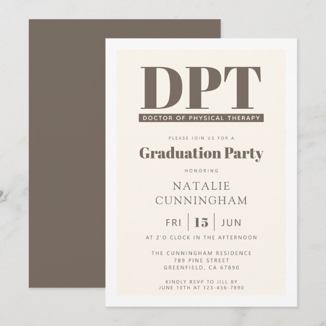 Modern DPT Doctor of Physical Therapy Graduation Invitation (Front/Back)