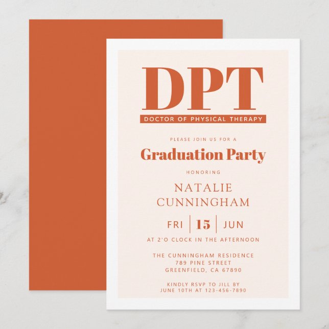 Modern DPT Doctor of Physical Therapy Graduation Invitation (Front/Back)