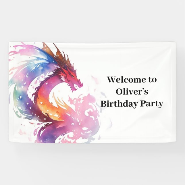 Modern Dragon Magic Birthday Banner (Horizontal)