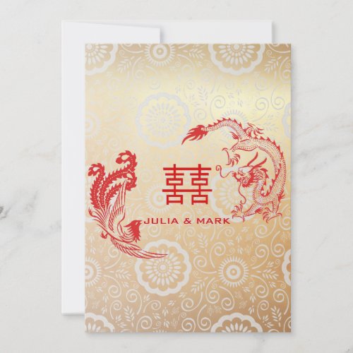 Modern Dragon_Phoenix Chinese Wedding Gold Red Invitation