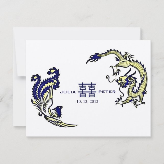 Modern Dragon-Phoenix Chinese Wedding Invitation (Front)