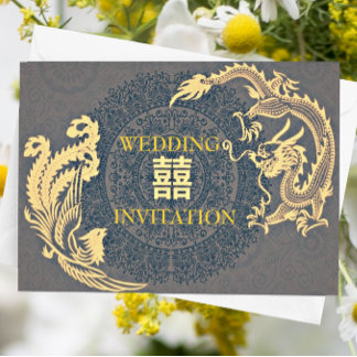 Modern Dragon-Phoenix Chinese Wedding Invitation