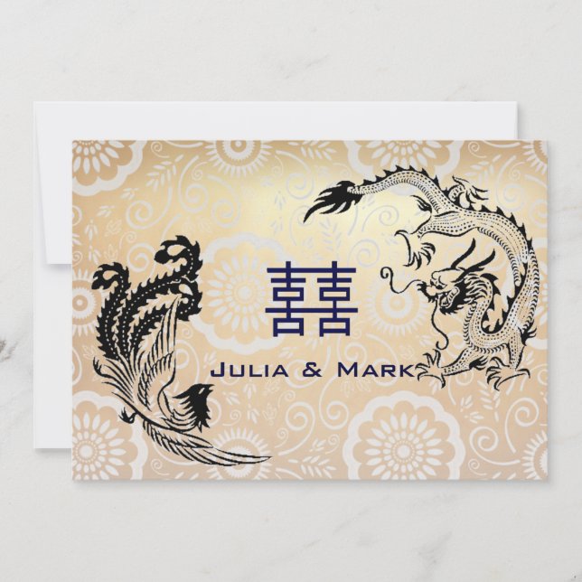 Modern Dragon-Phoenix Chinese Wedding Invitation (Front)