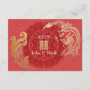 Modern Dragon-Phoenix Chinese Wedding RSVP Red