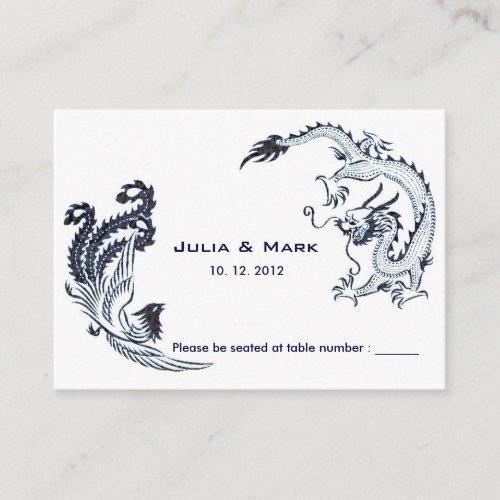 Modern Dragon-Phoenix Chinese Wedding Table Card 2 Business Card Template