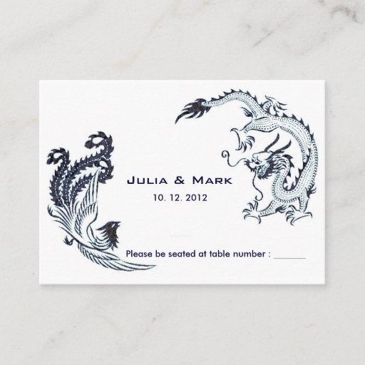 Customizable Modern Dragon-Phoenix Chinese Wedding Table Card 2 Business Card Template