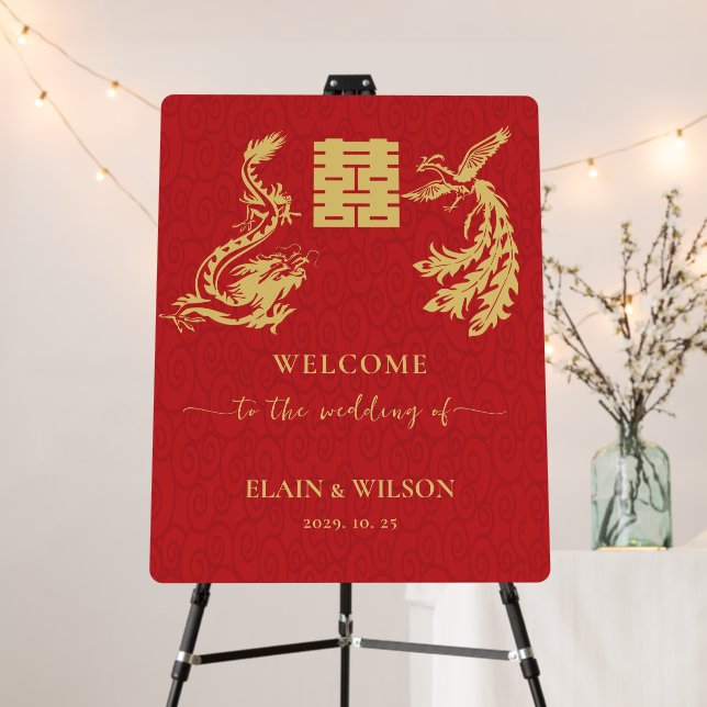 Modern Dragon-Phoenix Chinese Wedding Welcome Foam Board (In Situ (Stand))