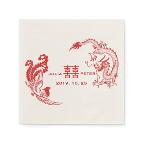 Modern Dragon-Phoenix Personalized Chinese Wedding Paper Napkins