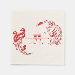 Modern Dragon-Phoenix Personalized Chinese Wedding Paper Napkins