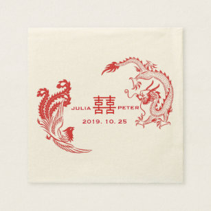 Modern Dragon-Phoenix Personalized Chinese Wedding Paper Napkins