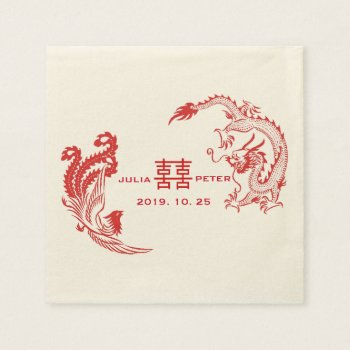 Modern Dragon-phoenix Personalized Chinese Wedding Paper Napkins by riverme at Zazzle