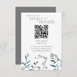 Modern Dragonfly Wedding QR Code Details and RSVP Card