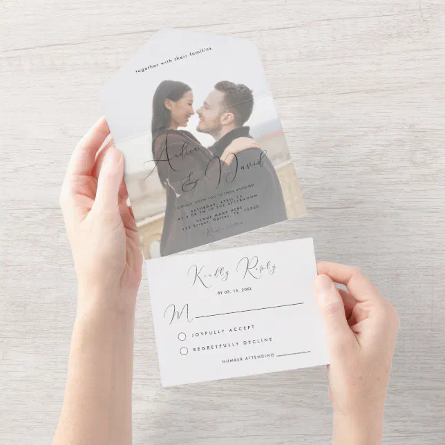 Modern Dramatic Script & Fading Photo Wedding All In One Invitation ...
