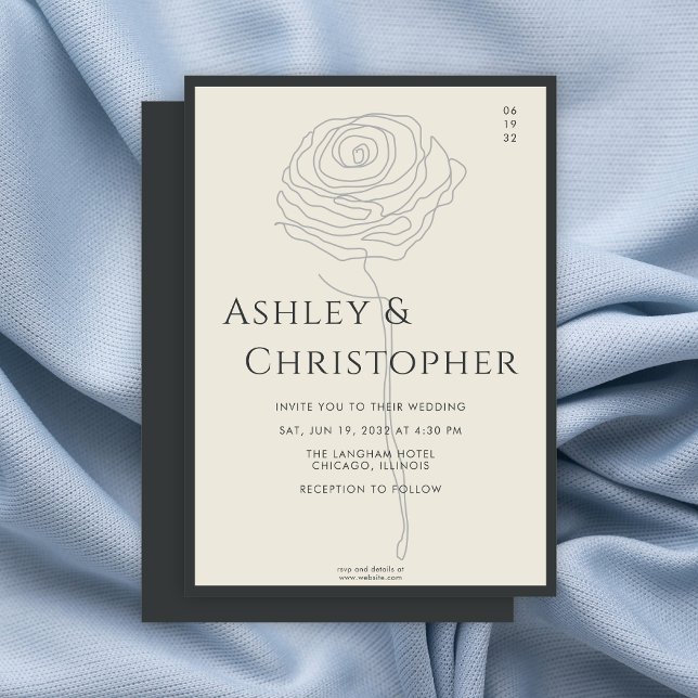 Modern Drawn Floral Black Onyx Wedding Invitation (Creator Uploaded)