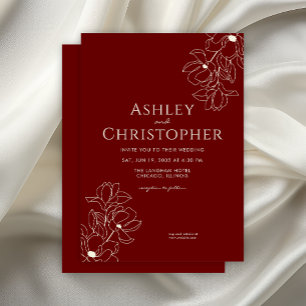 Modern Drawn Floral Crimson Red Wedding Invitation