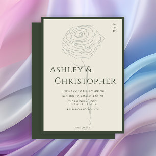 Modern Drawn Floral Dark Moss Green Wedding Invitation