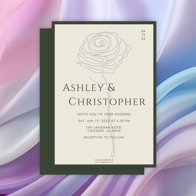 Modern Drawn Floral Dark Moss Green Wedding Invitation (Creator Uploaded)