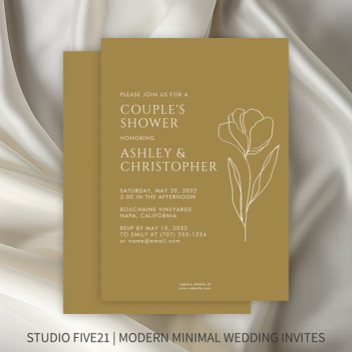 Modern Drawn Floral Gold Wedding Couples Shower Invitation