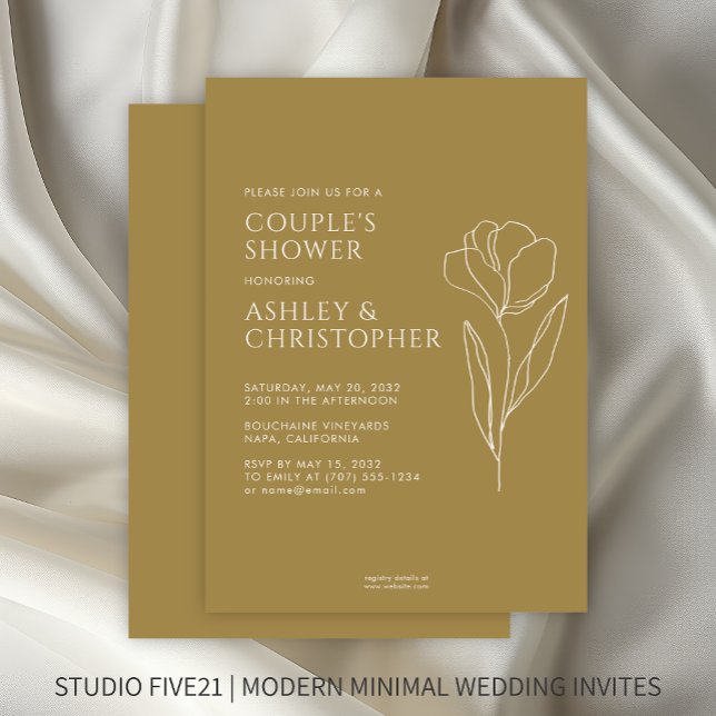Modern Drawn Floral Gold Wedding Couple's Shower Invitation (Creator Uploaded)