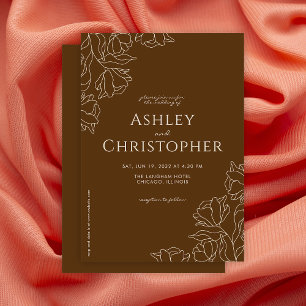 Modern Drawn Floral Golden Brown Wedding Invitation