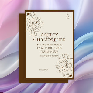 Modern Drawn Floral Golden Brown Wedding Invitation
