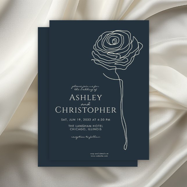 Modern Drawn Floral Navy Blue Wedding Invitation (Creator Uploaded)