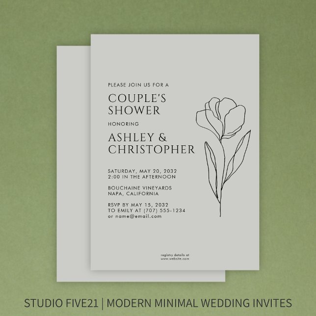 Modern Drawn Floral Smoke Black Wedding Shower Invitation (Creator Uploaded)