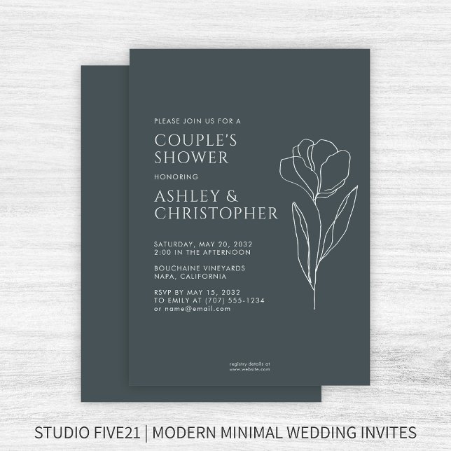 Modern Drawn Floral Space Gray Wedding Shower Invitation (Creator Uploaded)