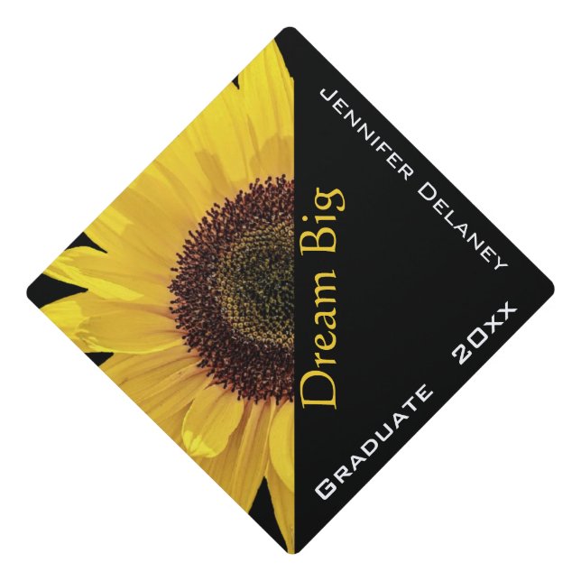 Modern Dream Big Yellow Sunflower Personalized Graduation Cap Topper (Front)