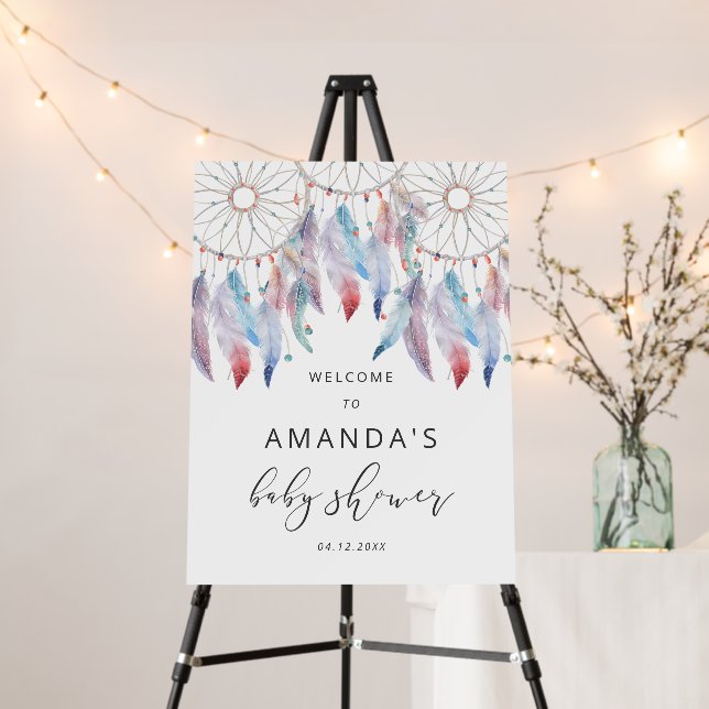 Modern Dreamcatcher Boho Baby Shower Welcome Sign (In Situ (Stand))